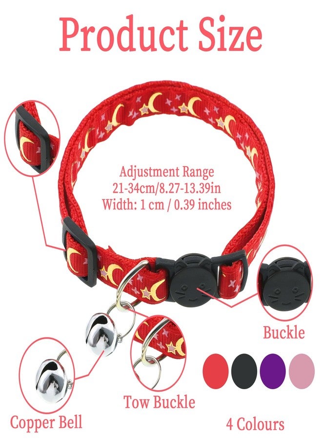 Jeffdad طوق قطط جيفداد مكون من 4 قطع مع أجراس، طوق قابل للفك للقطط الصغيرة، طوق على شكل هلال ونجوم، طوق آمن للقطط الصغيرة - قابل للتعديل من 8.3 إلى 13.4 بوصة - Image 2